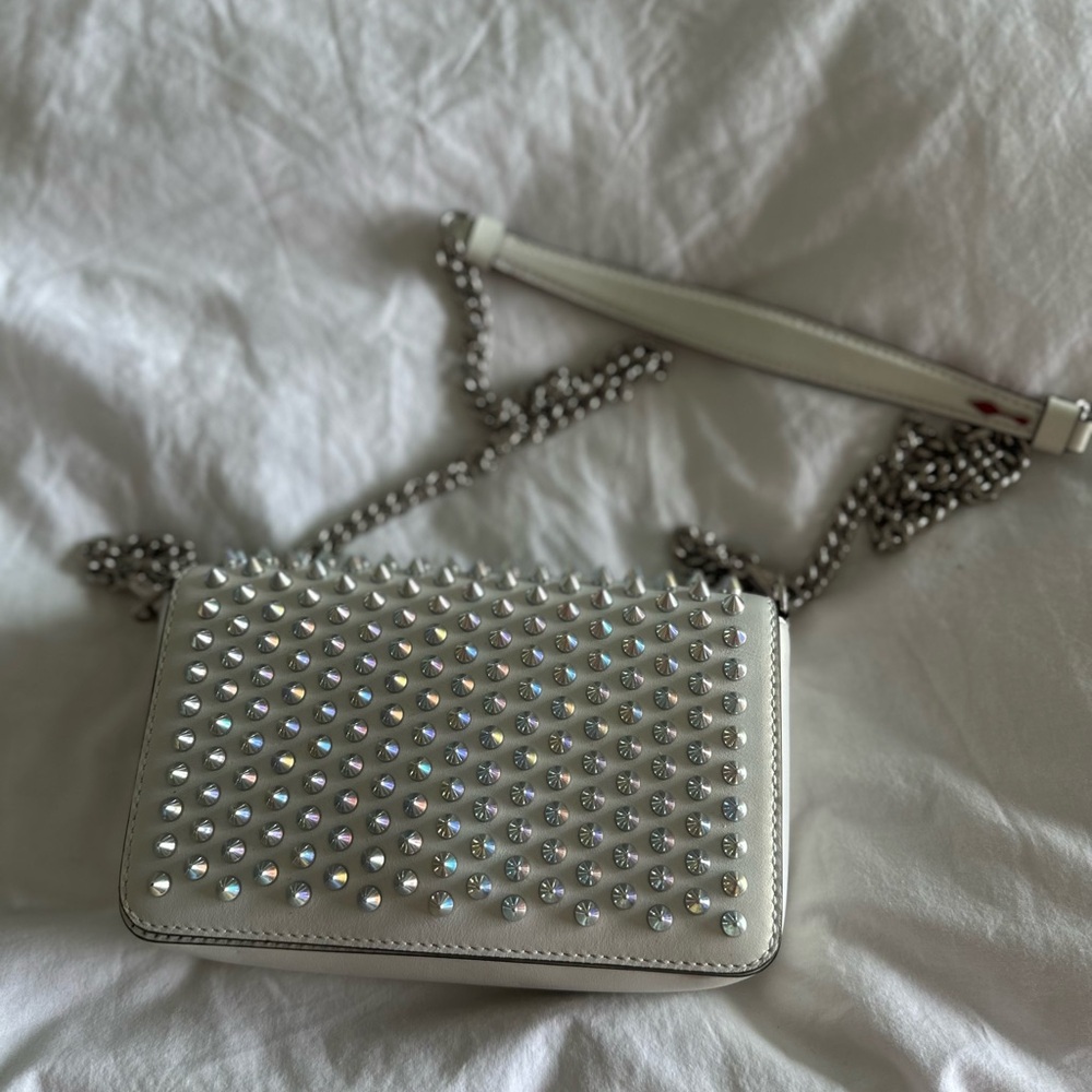 Authentic Christian Louboutin Crossbody zoom Studded White Crossbody Bag